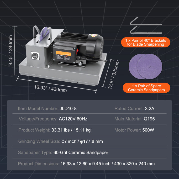 Lawn Mower Blade Sharpener, 2 3Hp 500W Lawnmower Blade Grinder With 7 Inch Ceramic Grinding Wheel, Powerful Bench Mower Sharpening Machine For High Low Lift Blades, Gator Blades, Flat Blades