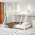 Metal Bunk Bed Twin Over Full Size With Removable Stairs, Heavy Duty Sturdy Frame With 12" Under Bed Storage For Teen & Adults, Teens, No Box Spring Needed, White