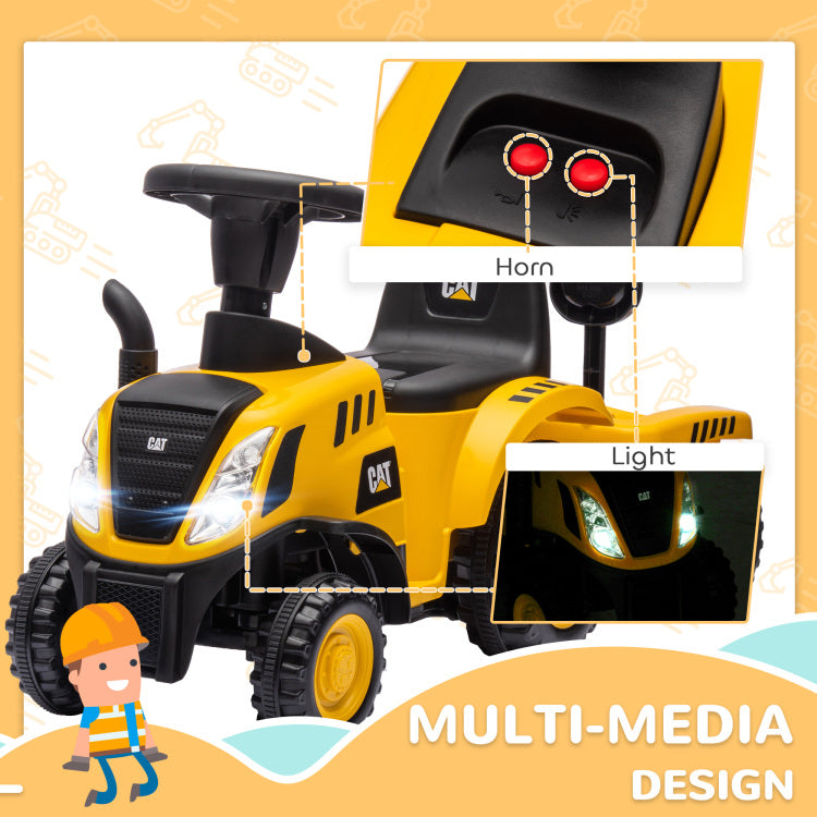 Qaba 2 In 1 Ride On Tractor For Kids, Caterpillar Licensed Ride On Excavator With Shovel & Detachable Trailer, No Power Ride On Push Car For 18 36 Months, Yellow