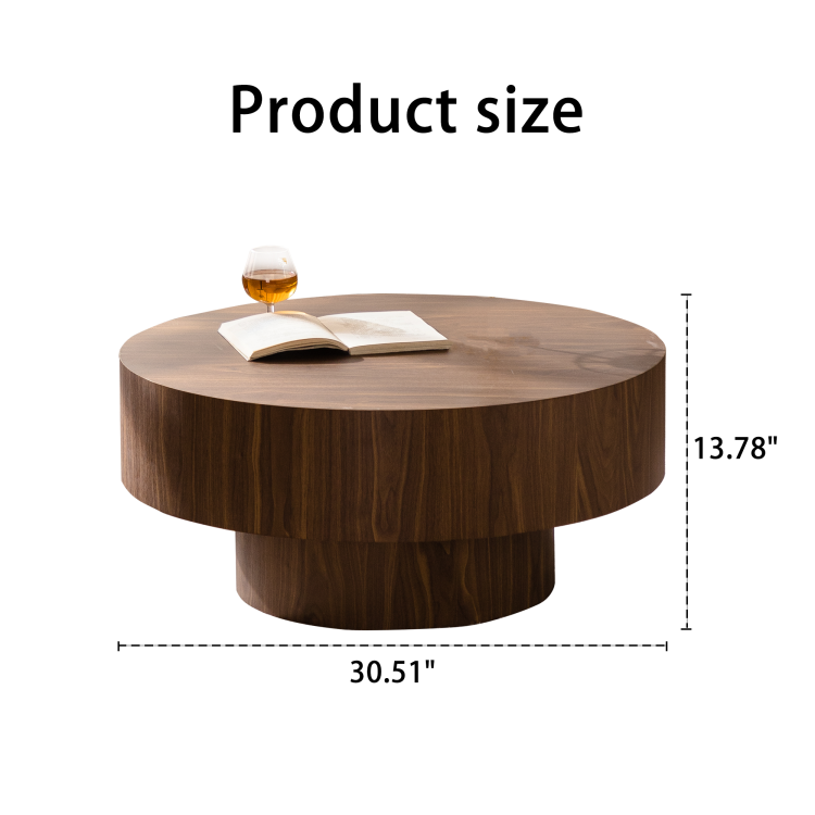 Round Wood 30.51 Inch Coffee Table For Living Room Table Walnut Suitable For Bedroom, Living Room, Office