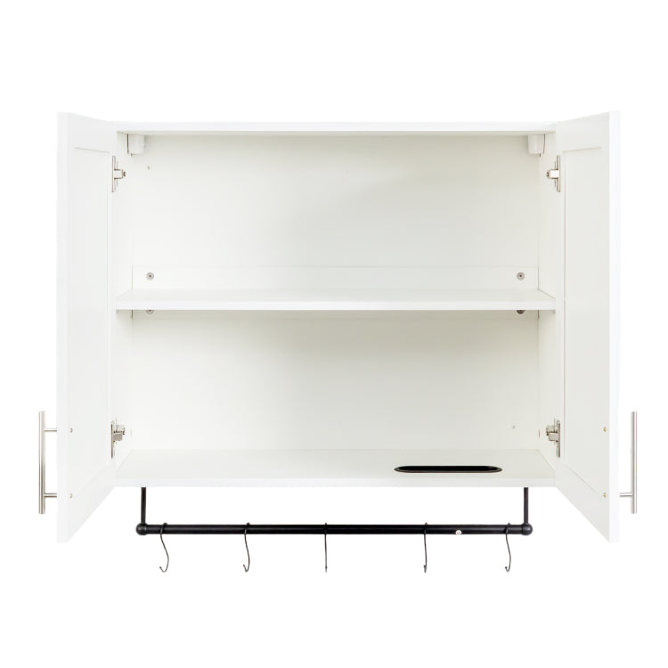 Bathroom Wall Cabinet With Adjustable Shelf, Towel Bar, 5 Hooks, Over The Toilet Storage Cabinet For Bathroom, Kitchen, White