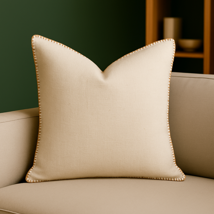 Homey Cozy Ivory Linen Style Throw Pillow With Decorative Stitching For A Refined, Natural Look