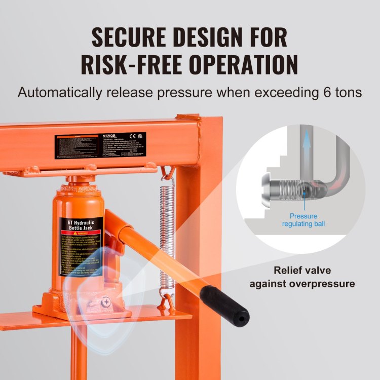 Hydraulic Shop Press, 6 Ton H Frame Hydraulic Garage Shop Floor Press, Adjustable Shop Press With Press Plates, Heavy Duty Hydraulic Press For Garage, Shop, Workshop