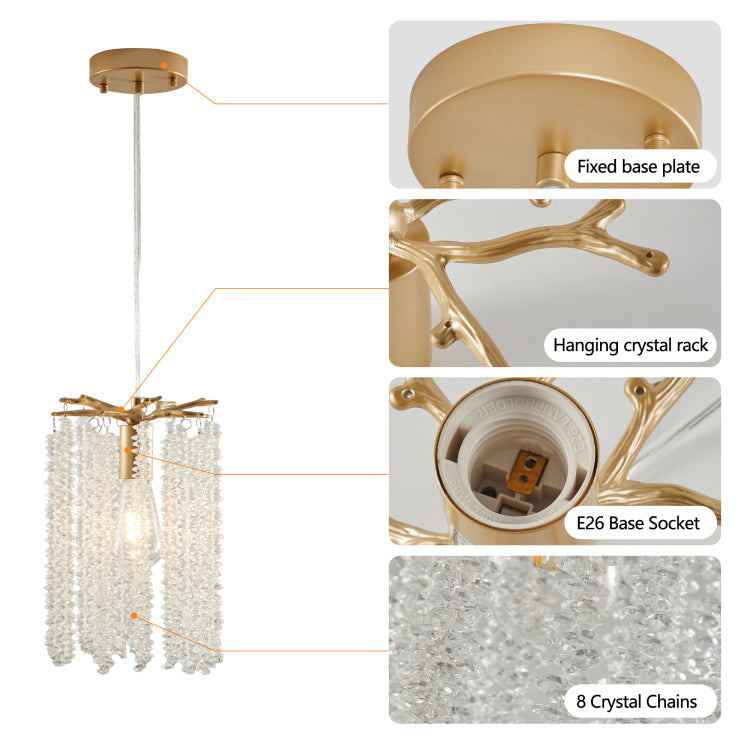 Luxury 3 Pack Crystal Pendant Lights, Elegant Golden Finish Chandelier With Waterfall Bead Design No Bulbs