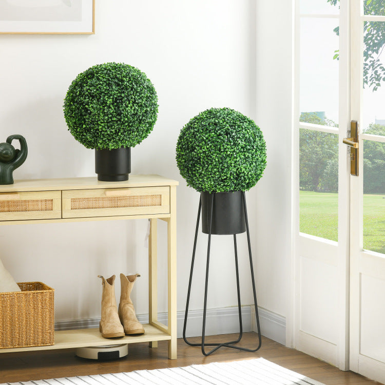 Homcom Set Of 2 15.75 Inch Artificial Ball Boxwood Topiary Trees Balls, Indoor Outdoor Fake Plants For Home, Office & Living Room Decor