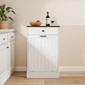 Tilt Out Trash Can Cabinet, Hidden Wooden Trash Can Cabinet With Drawer, Free Standing Garbage Cabinet For Kitchen, 10 Gallon Farmhouse Laundry Hamper Cabinet For Kitchen, Living Room White