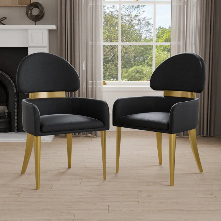 Contemporary Style 2Pc Arms Chairs Stainless Steel Gold Matte Finish Dining Room Furniture Black