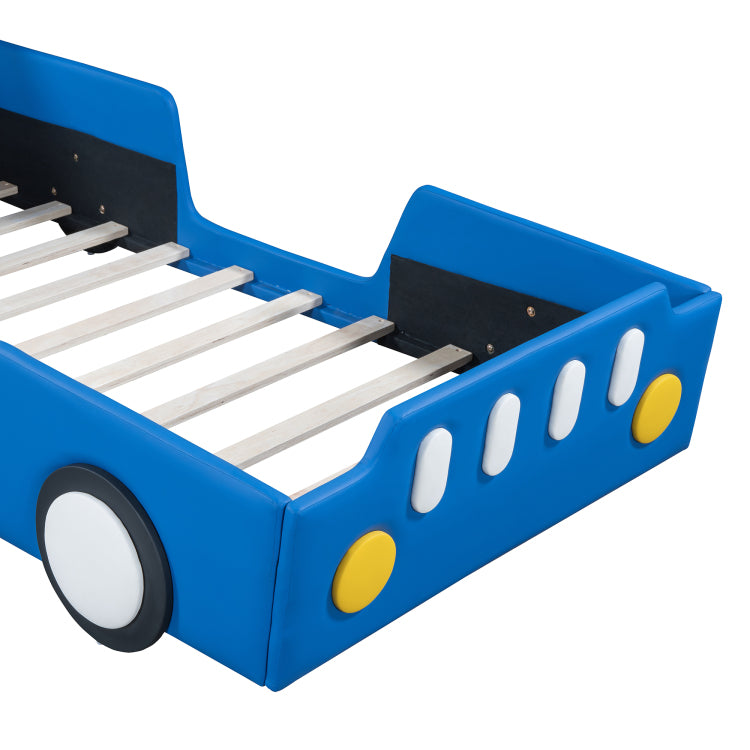 Twin Size Race Car Shaped Platform Bed With Wheels,Blue