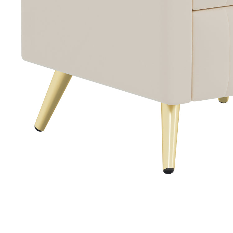 Upholstered Wooden Nightstand With 3 Drawers And Metal Legs&Handles, Bedside Table With Marbling Stickers Worktop Beige