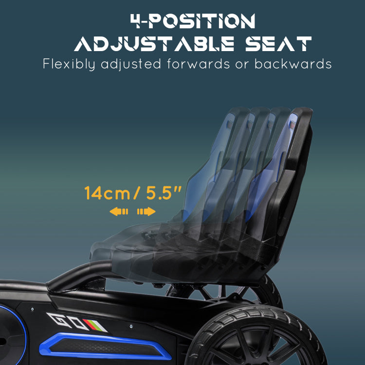 Aosom Kids Pedal Go Kart, Outdoor Ride On Toys With Swing Axle, Adjustable Seat, Handbrake, 4 Shock Absorbing Wheels, Gift For Boys And Girls Aged 3 8 Years Old, Blue