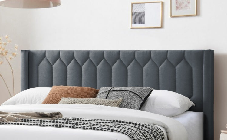 Modern Eye Catching 1Pc Queen Size Bed Charcoal Burlap Fabric Unique Diamond Design Headboard Bedframe