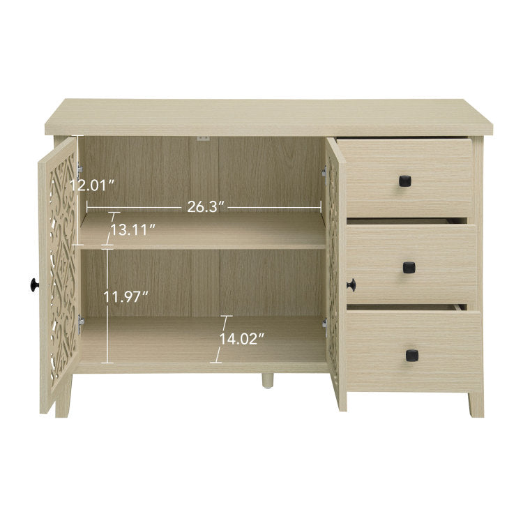 Hollowed Out Cabinet With 2 Door 3 Drawers, American Furniture, Suitable For Bedroom, Living Room, Study
