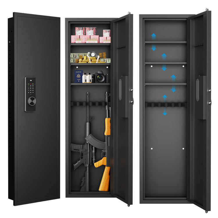 53" Passwod Touch Panel In Wall Safe,Hidden Wall Gun Safe For Rifles With Adjustable Shelves,Assembled Storage Multifunctional Wall Safe For Firearm And Valuables Black Digital