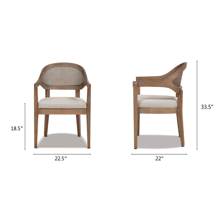 Americana Mid Century Modern Cane Back Dining Chair, Taupe Beige Textured Weave
