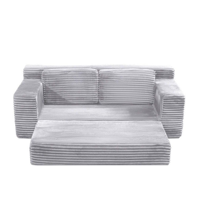 Corduroy Cloud Double Sofa, 2 In 1 Convertible Sofa Bed, Comfortable Boneless Double Sofa, Suitable For Living Room, Apartment, Small Space Grey