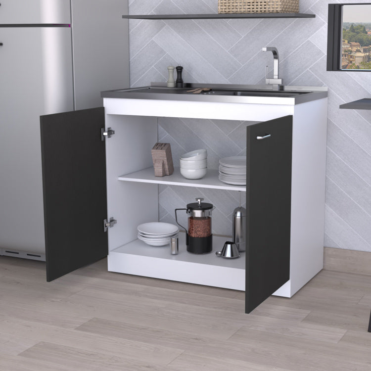 Oklahoma Utility Sink, Double Door Cabinet, Stainless Steel Countertop