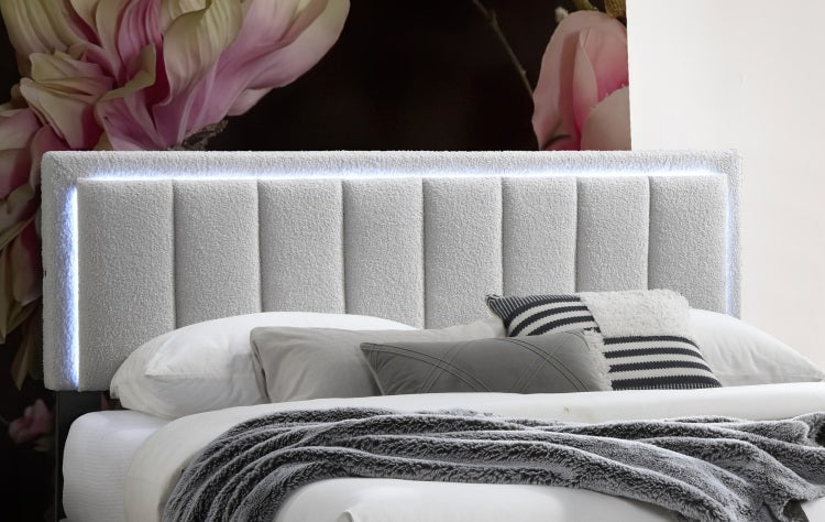 Light Gray Wool Fabric 1Pc Queen Size Bed Channel Tufting W Led Full Upholstered Bedframe Bedroom Bed