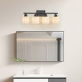 Black Bathroom Light Fixtures, 4 Light Modern Vanity Light Over Mirror, Wall Sconces With Milky White Frosted Glass Shades, E26 Socket Bulbs Not Included
