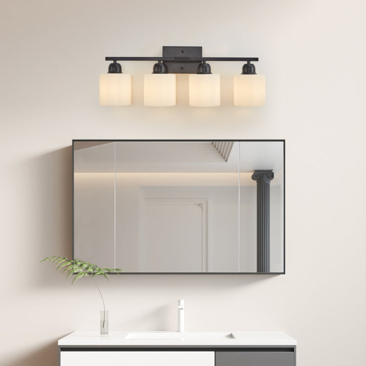 Black Bathroom Light Fixtures, 4 Light Modern Vanity Light Over Mirror, Wall Sconces With Milky White Frosted Glass Shades, E26 Socket Bulbs Not Included