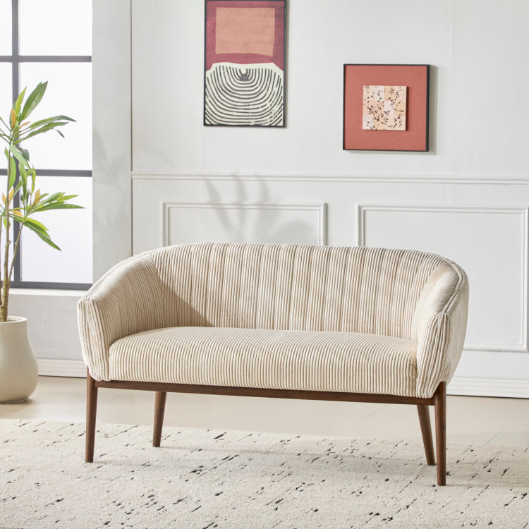 Corduroy Recessed Arm Loveseat Beige Walnut 65780