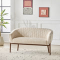 Corduroy Recessed Arm Loveseat Beige Walnut 65780