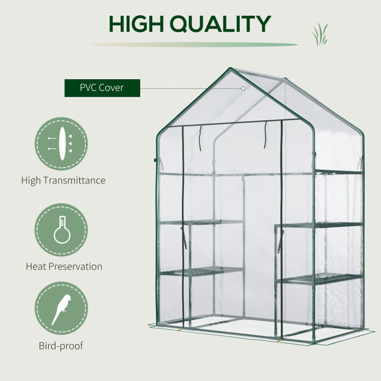 Outsunny 5' X 2.5' X 6.5' Mini Walk In Greenhouse Kit, Portable Green House With 3 Tier Shleves, Roll Up Door, And Weatherized Plastic Cover For Backyard Garden, Clear
