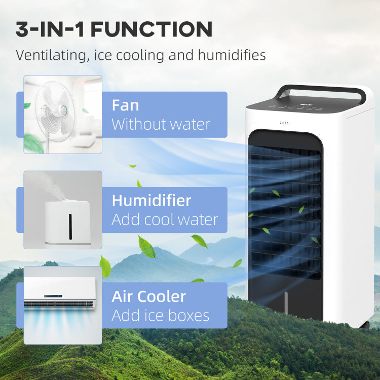 Homcom 26" Evaporative Air Cooler With Ice Packs, 3 In 1 Ice Cooling Fan, Portable Swamp Cooler With Water Tank, Timer, 90 Oscillating, Remote, For Home Office Bedroom