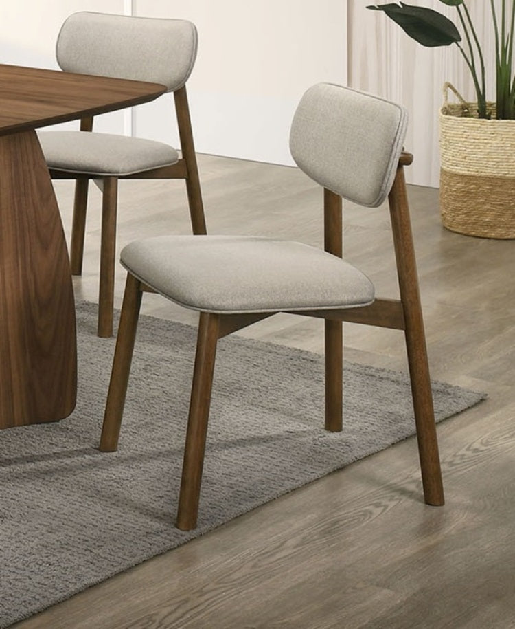 Mid Century Modern Style 2Pc Side Chair Upholstered Polyester Walnut And Beige Finish Dining Room