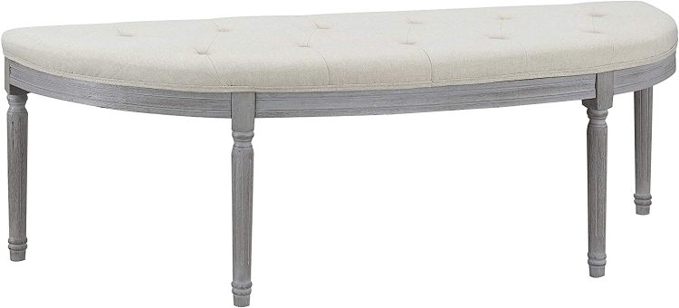 Coastal Button Tufted Light Beige Upholstered Bench With Weathered Gray Legs