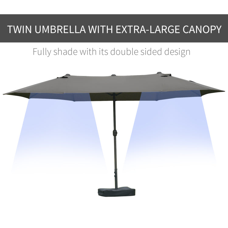 Outsunny Patio Umbrella 15' Steel Rectangular Outdoor Double Sided Market With Base, Sun Protection & Easy Crank For Deck Pool Patio, Dark Gray
