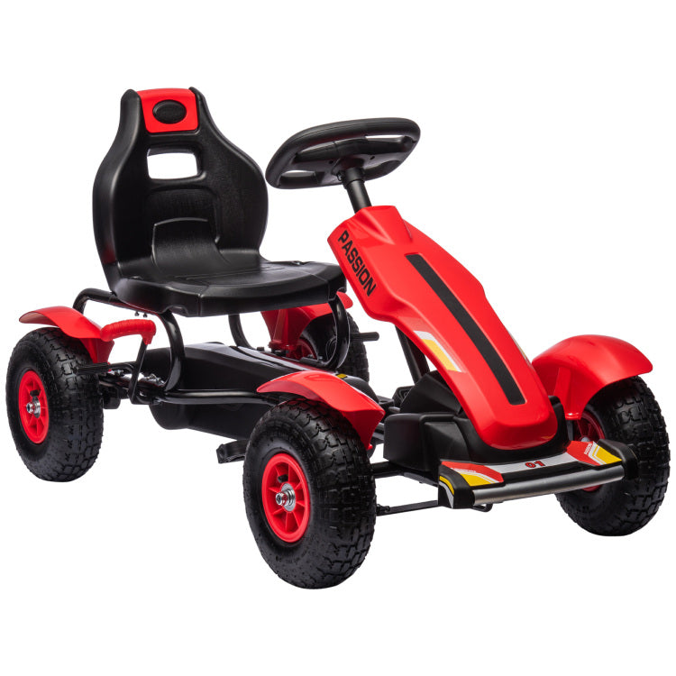 Aosom Kids Pedal Go Kart, Outdoor Ride On Toys With Adjustable Seat, Sharp Handling, Handbrake, 4 Non Slip Rubber Wheels For Boys & Girls Aged 5 12 Years Old, Red