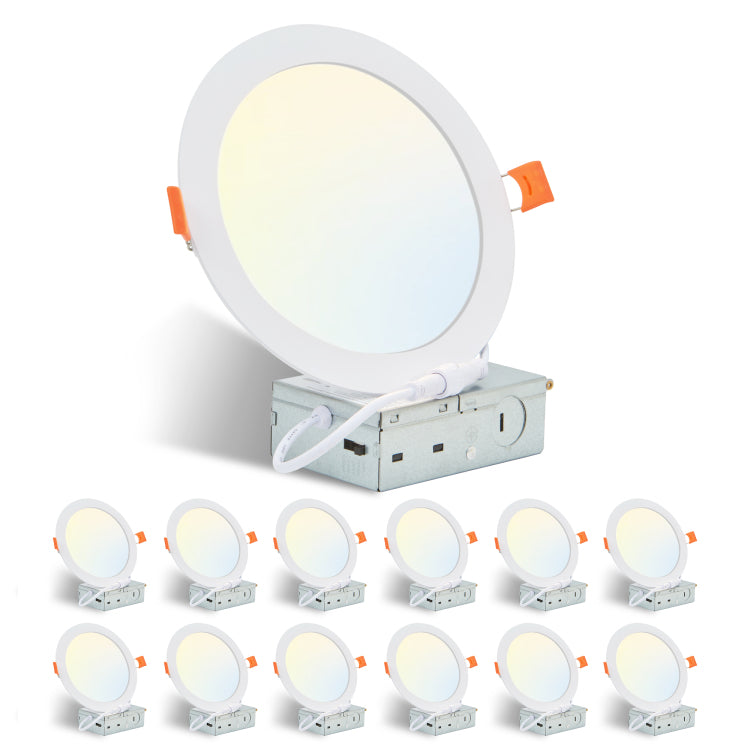 6 Inch Led Recessed Ceiling Lights, 12 Pack Ultra Thin With Junction Box, 5 Color Temperature Options 2700K 5000K, 12W 1080Lm Dimmable Canless Downlight, Etl Listed For Home And Commercial Use