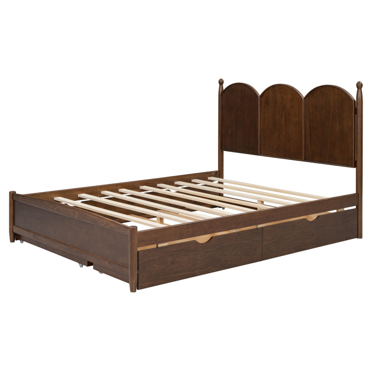 Queen Size Platform Bed With With 2 Big Drawers, Twin Xl Size Trundle, Walnut