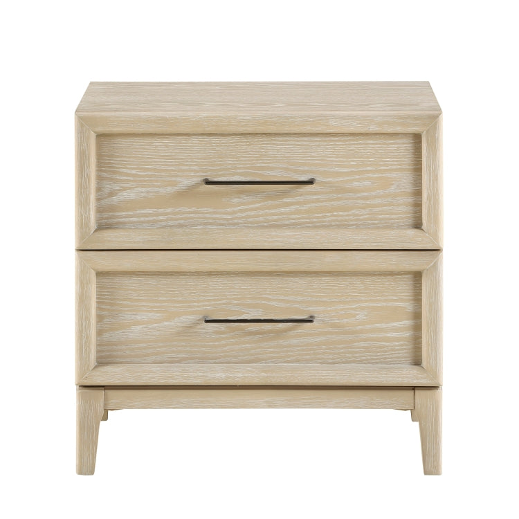 Contemporary Design Nightstand Of 2 Drawers Light Brown Finish Ball Bearing Glides Wooden Bedroom Furniture 1Pc Bedside Table