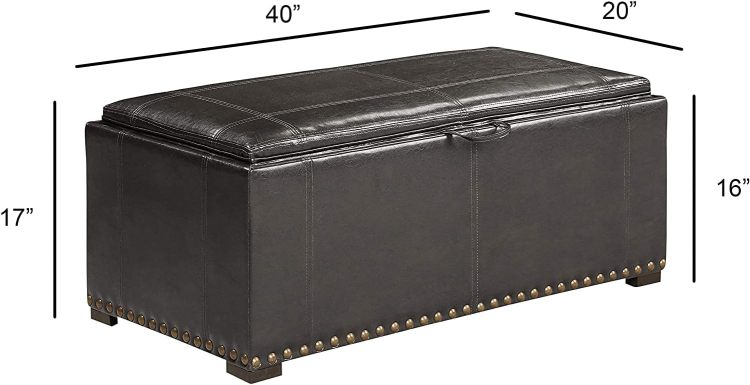 Leather Storage Bench With 2 Side Ottomans, Black