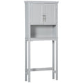 Kleankin Modern Over The Toilet Storage Cabinet, Double Door Bathroom Organizer With Inner Adjustable Shelf And Open Shelf, Grey