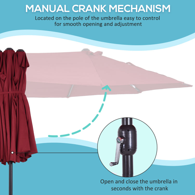 Outsunny Extra Large 15Ft Patio Umbrella, Double Sided Outdoor Umbrella With Crank Handle And Air Vents For Backyard, Deck, Pool, Market, Wine Red