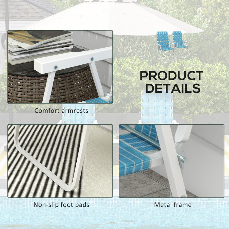 Outsunny Set Of 2 Patio Folding Chairs, Classic Outdoor Camping Chairs, Portable Lawn Chairs For Camping, Garden, Pool, Beach, Backyard W Armrests, Blue