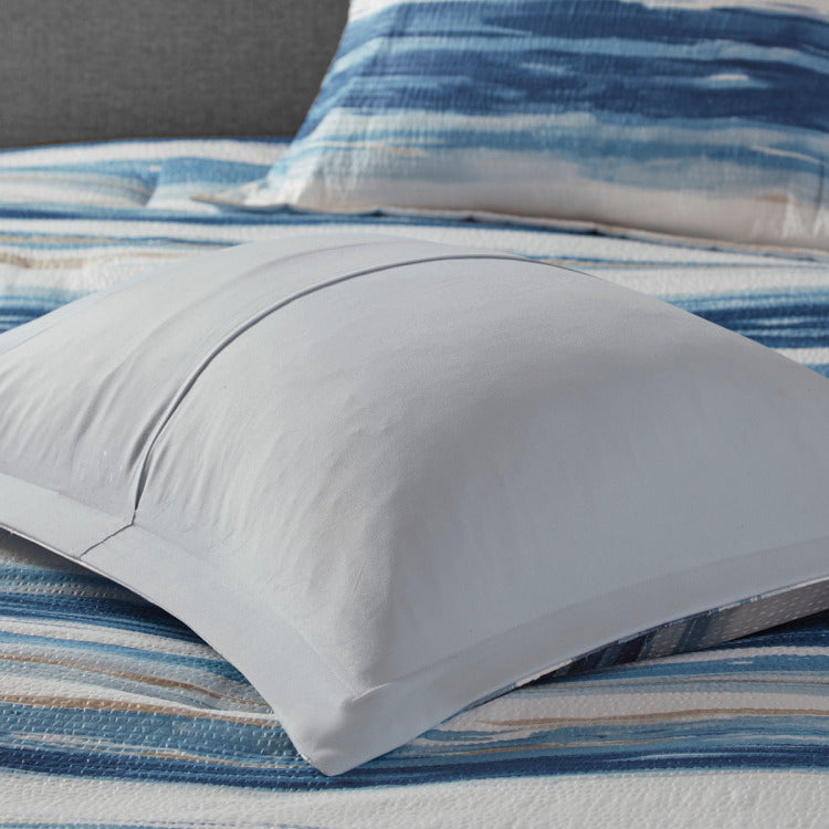 8 Piece Printed Seersucker Comforter And Quilt Set Collection Blue Full Queen
