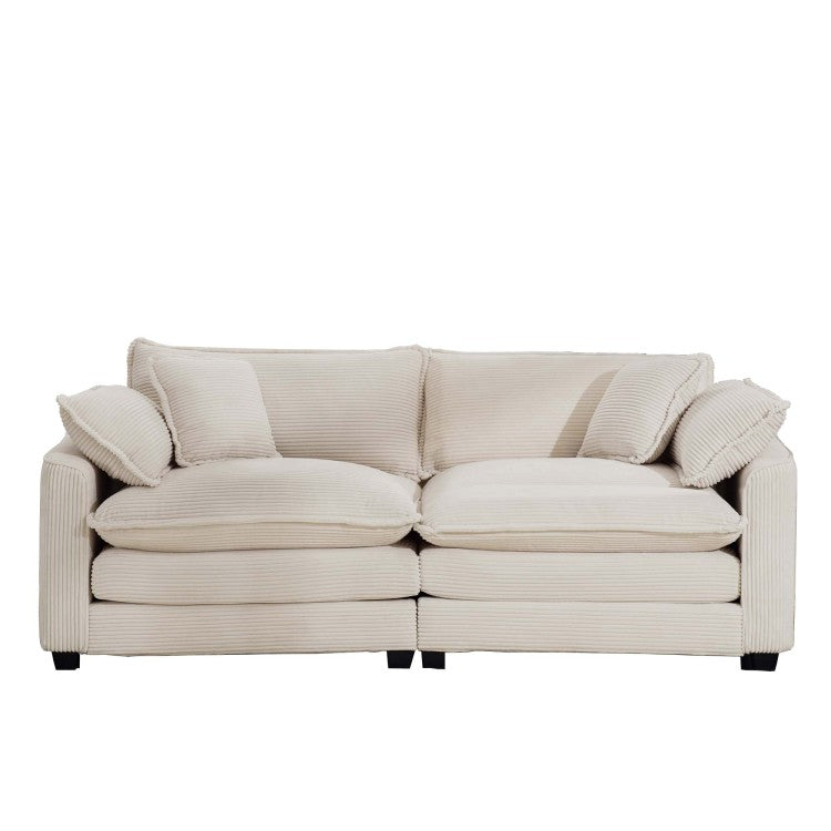Modern Fabric Living Room Sofa 2 Seater Sofa With 4 Pillows ,Upholstered Large And Deep Seating 2 Seat Loveseat Sofa, Light Beige Corduroy
