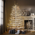 6Ft Pre Lit Aspen Fir Artificial Christmas Tree, Hinged Xmas Tree 623 Snow Flocked Branch Tips, 420 Warm White Led Lights, Holiday Coral Christmas Tree For Home Party