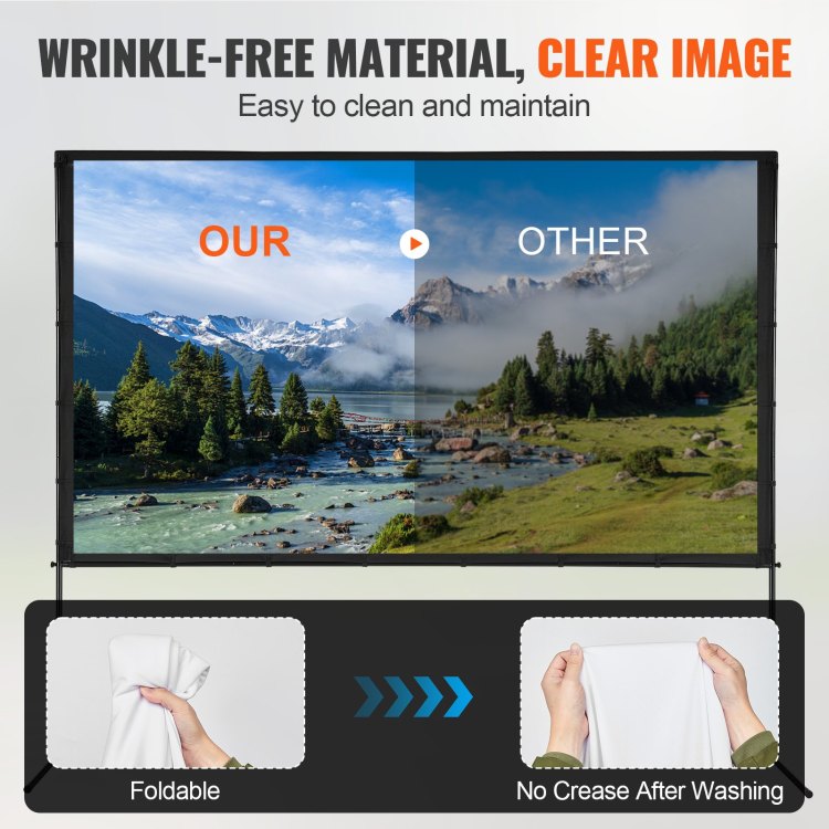 Projector Screen With Stand, 120 Inch 16:9 4K 1080 Hd Outdoor Movie Screen With Stand, Wrinkle Free Projection Screen With Bar Feet And Carry Bag, For Home Theater Cinema Backyard Movie Night