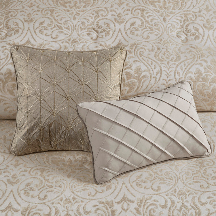 12 Piece Jacquard Comforter Set With Bed Sheets Khaki Queen
