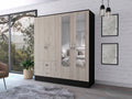 Florencia L Mirrored Armoire, Two Cabinets With Divisions,Black And Light Grey