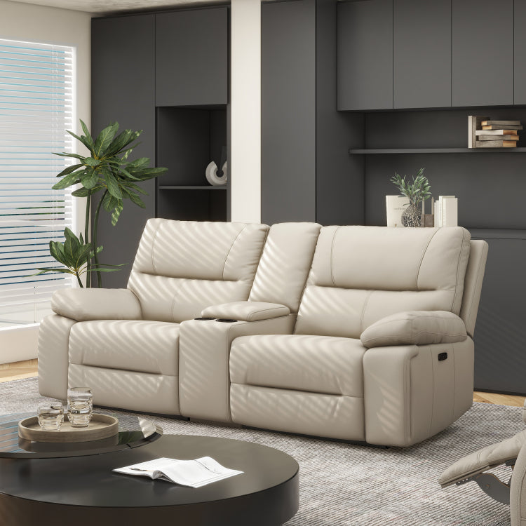 Malibu 79" Modern Power Motion 3 Piece Reclining Loveseat Sofa With Cup Holders, Cream Taupe Beige