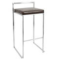 Contemporary Stackable Barstool With Brown Faux Leather Set Of 2