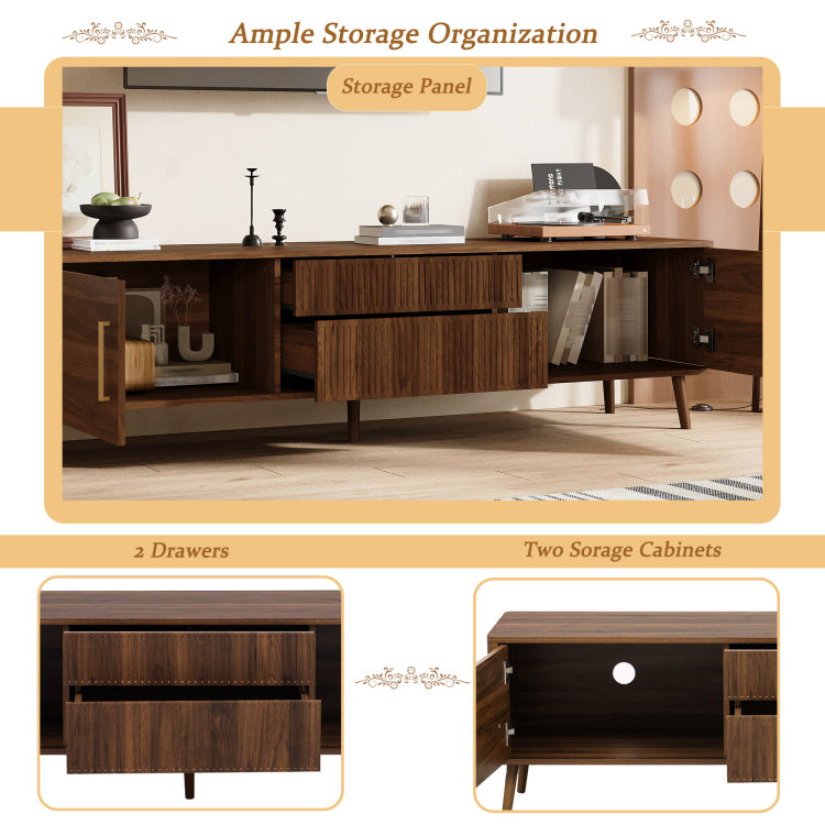 Mid Century Tv Stand With 2 Drawers, Media Console Table For Tvs Up To 80'', Entertainment Center With Storage For Living Room, Bedroom, Home Theatre