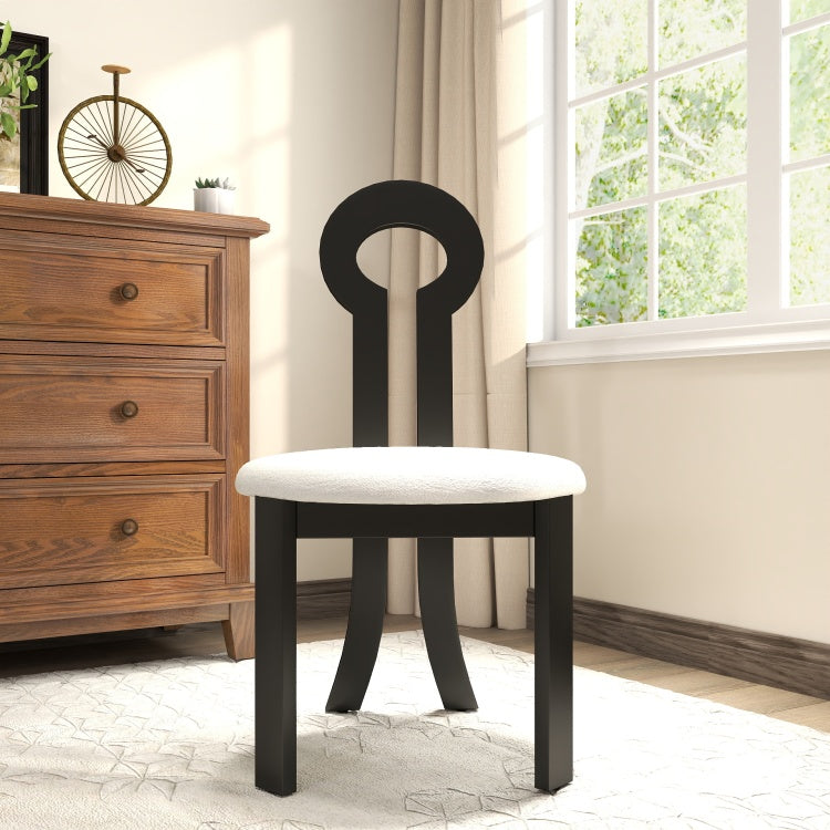 Vintage Rubber Solid Wood Dining Chair, Sheep Plush Dining Chair, Armless Dining Chair, Suitable For Small Home Dressing Room Model Room, Black Set Of 2