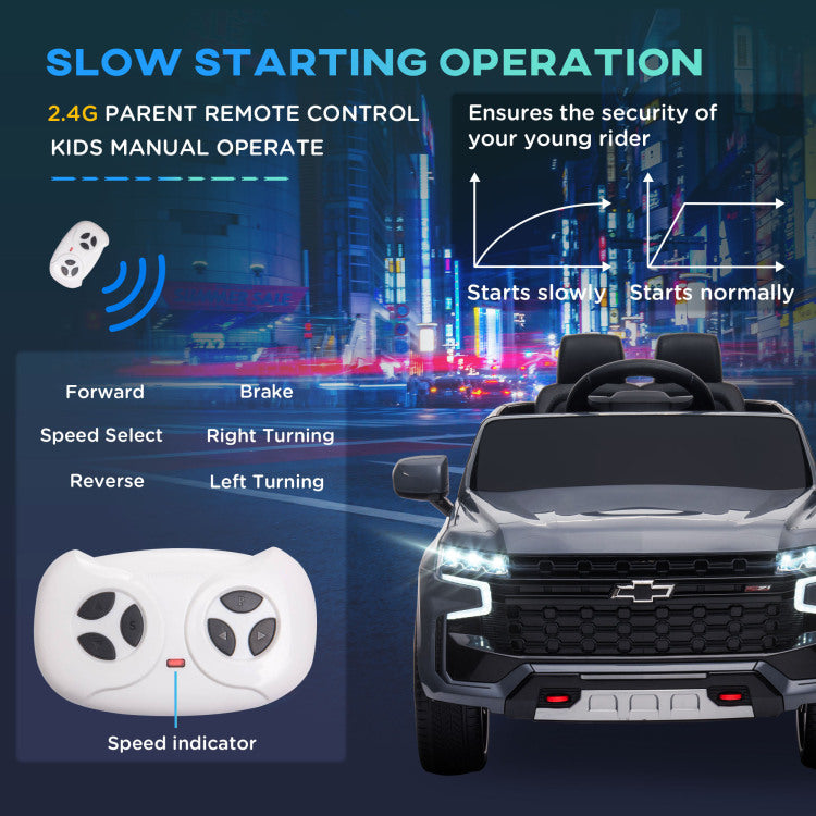 Aosom Chevrolet Tahoe Licensed Kids Ride On Car, 12V Battery Powered Kids Electric Car With Remote Control, Music, Lights, Horn, Suspension For 3 6 Years Old, Gray