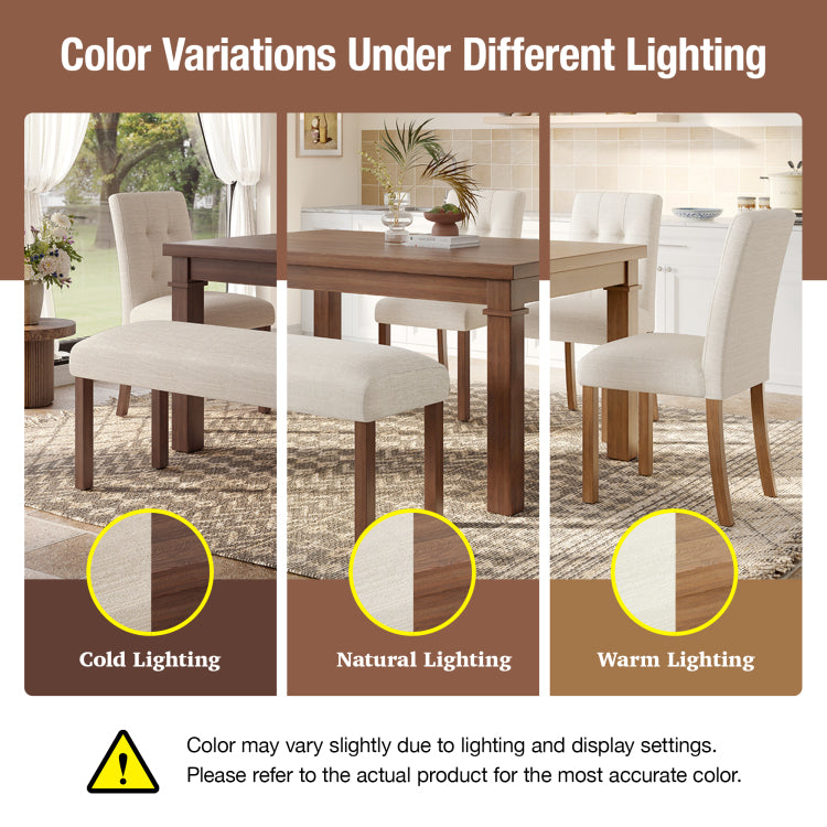 Wooden Dining Chairs Set Of 4, Modern Dining Room Chairs With Back, Fabric Kitchen Side Chairs With Wood Legs, Beige Walnut